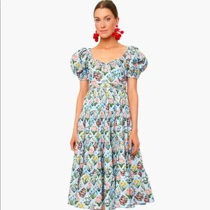 NWT Agua Bendita Palmera Magdalena Day Cotton Midi Dress Blue Floral Pri…